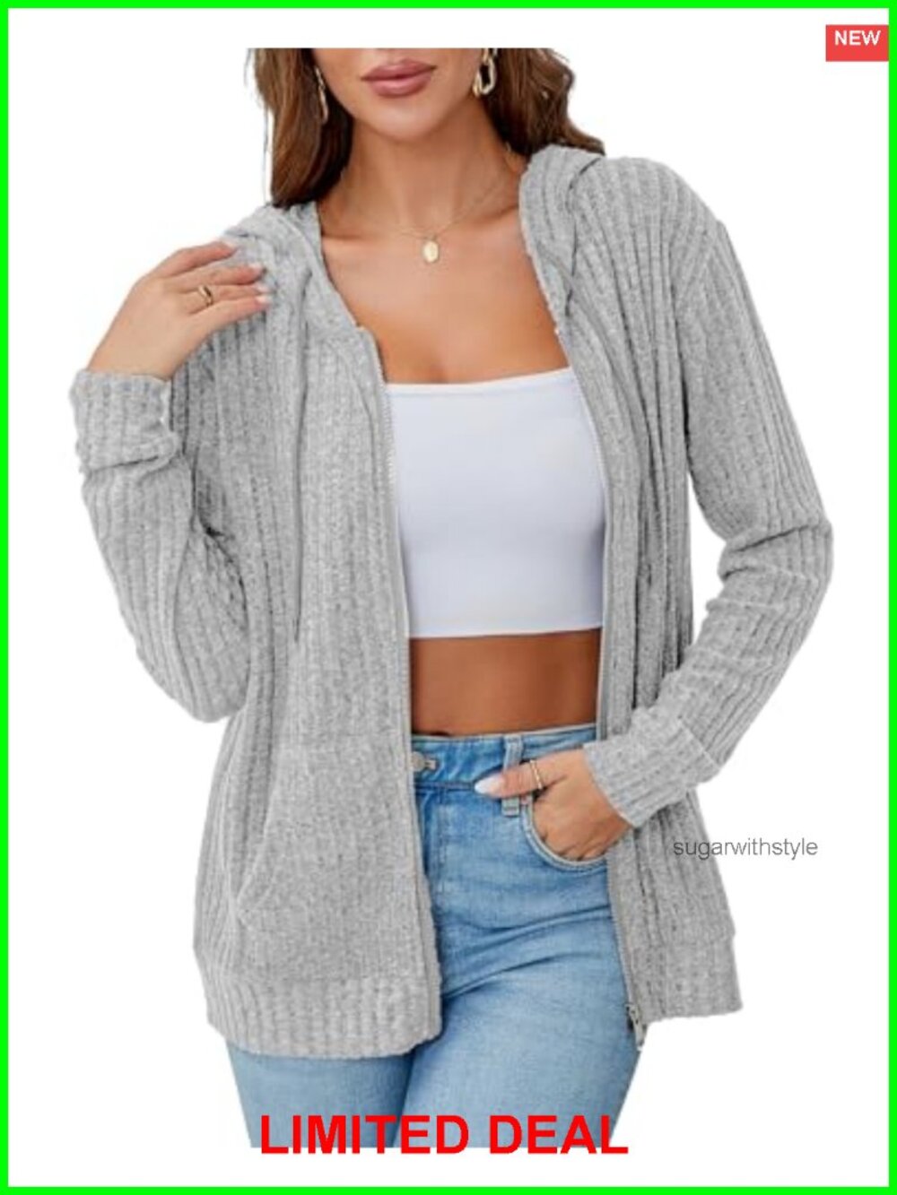 Women's Lightweight Zip Up Hoodie Oversized Sweatshirt